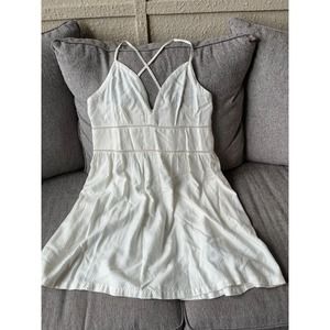 Roxy Cream White Smocked Cross back Textured Woven Sun Dress Size Large